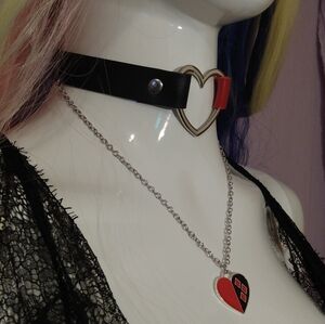 Harley Quinn Sexy Choker Adjustable With Attached Geometric Heart Chain